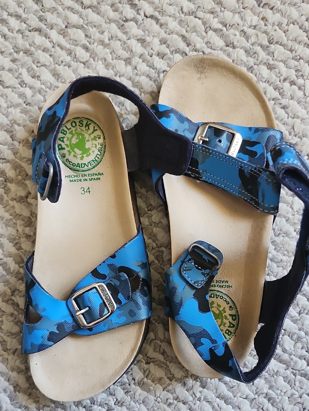 Kids Blue Camo Adjustable Sandals
